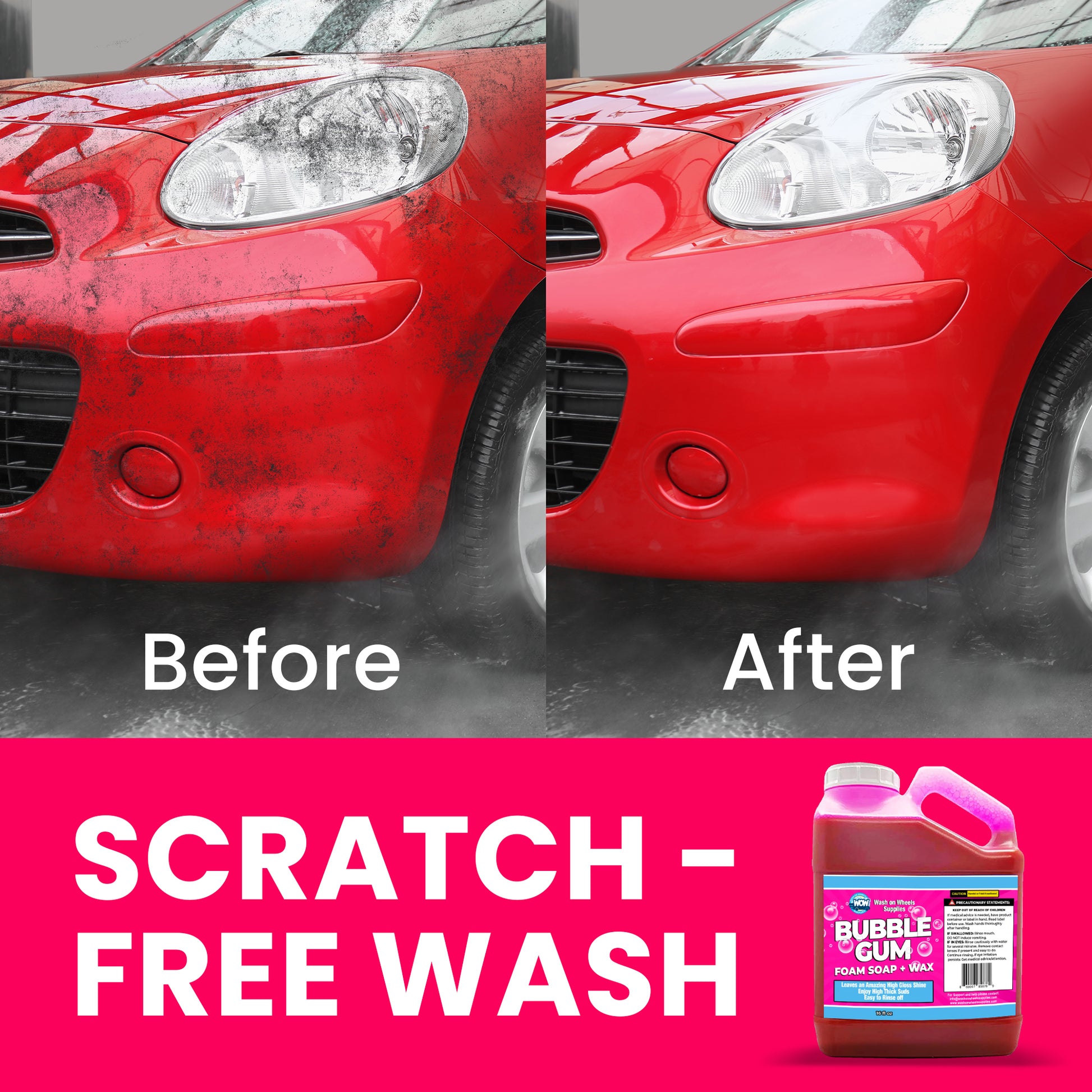 Bubble Gum Snow Foam Car Wash Soap Cleanser, Concentrated, 128 oz